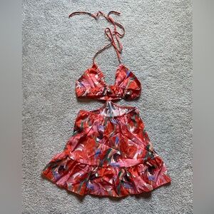 BRAND NEW WITH TAGS AND BAG. Orange beachy cut out and tie neck dress.